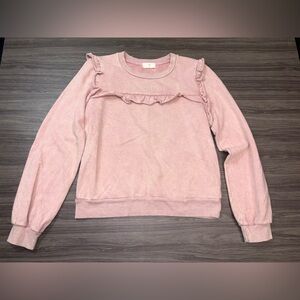 ANTHROPOLOGIE T.La WOMEN'S PINK LONG SLEEVE RUFFLED TILDA PULLOVER Sz M
